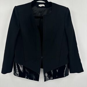 Helmut Lang Blazer Jacket‎ Women's 6 Black Angora Blend Faux Leather Long Sleeve